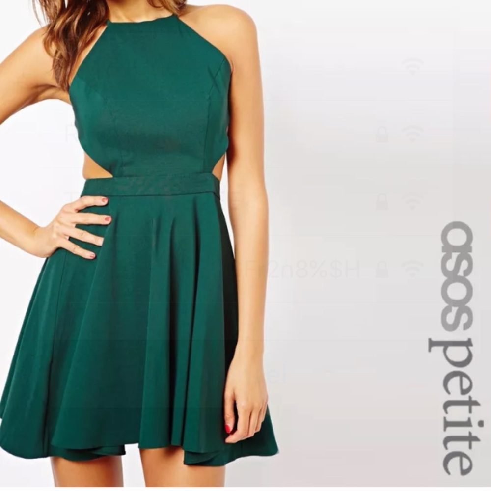 ASOS Emerald Green Skater Dress Open Back Strappy